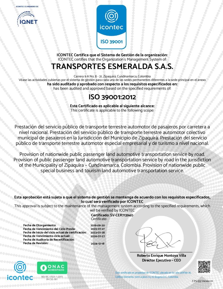 Transportes Esmeralda S.A.S. ISO 39001