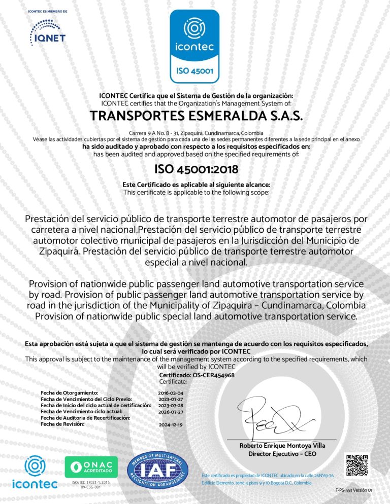 Transportes Esmeralda S.A.S. ISO 45001
